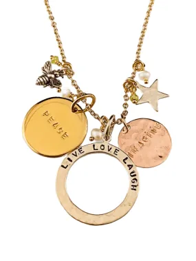 16” Gold & Sterling Silver Live Love Laugh Multi Charm Necklace