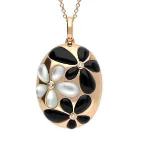 18ct Rose Gold Whitby Jet Mother of Pearl 0.02ct Diamond Necklace D