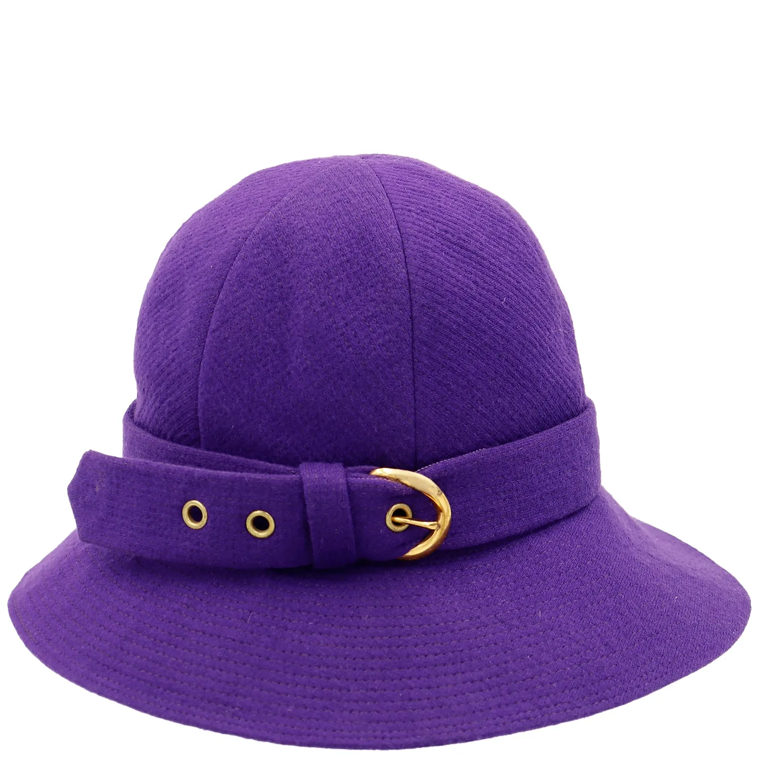 1960s Yves Saint Laurent Purple Wool Hat with Gold Buckle