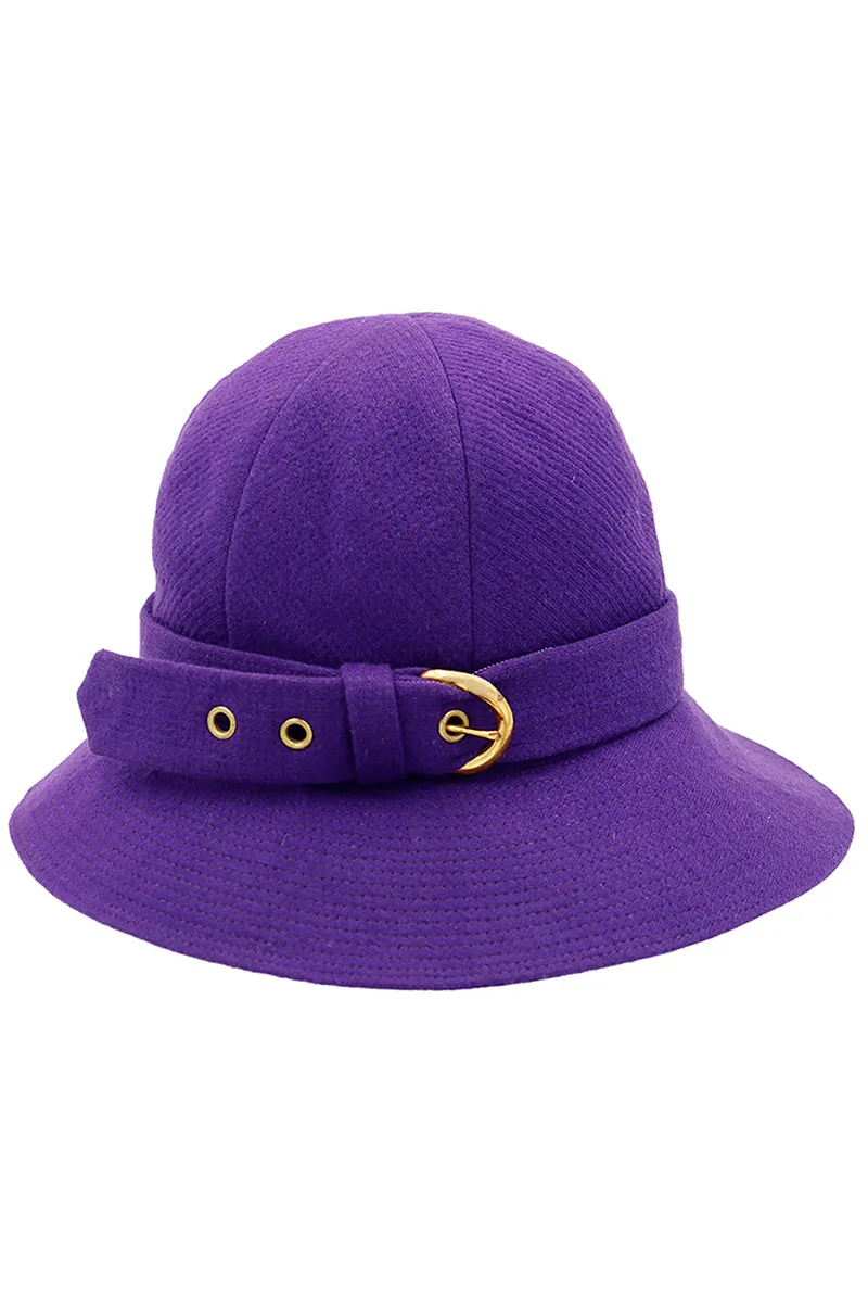 1960s Yves Saint Laurent Purple Wool Hat with Gold Buckle