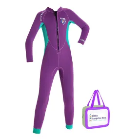 2.5mm Neoprene Full Length Kids Swimsuit, Purple & Turquoise Full Sleeves swimwear