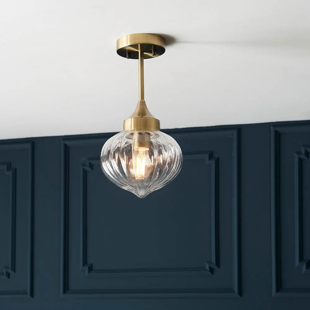 Addington 1 Light Antique Brass Semi Flush Ceiling Light