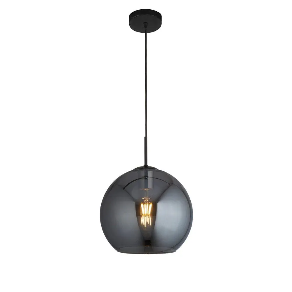 Amsterdam 1 Light Round Black Pendant - Smoked Glass Shade -Warehouse Clearance Stock