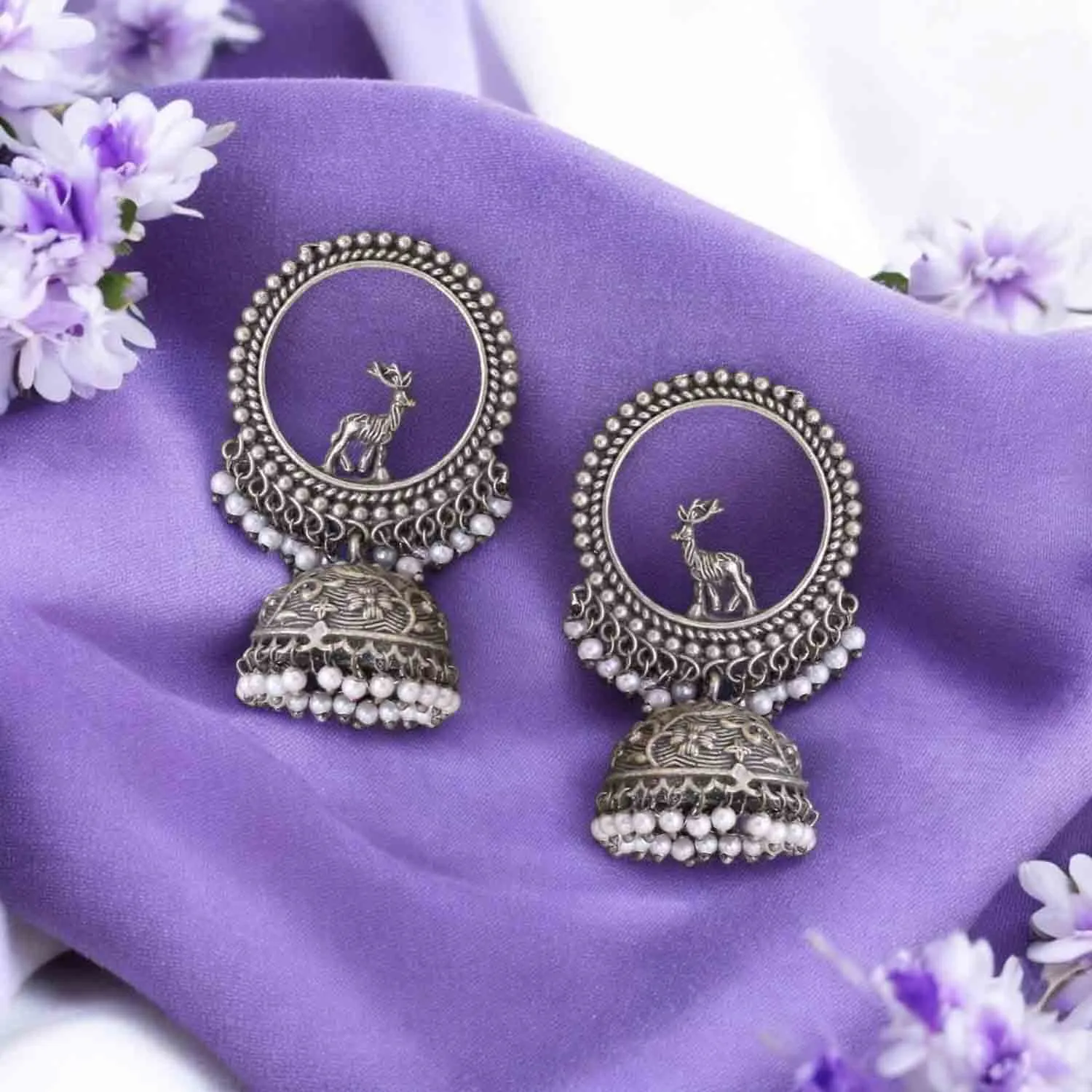 Antique Anvina Oxidised Jhumkis