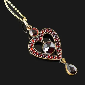 Antique Bohemian Garnet Heart Lavalier Pendant