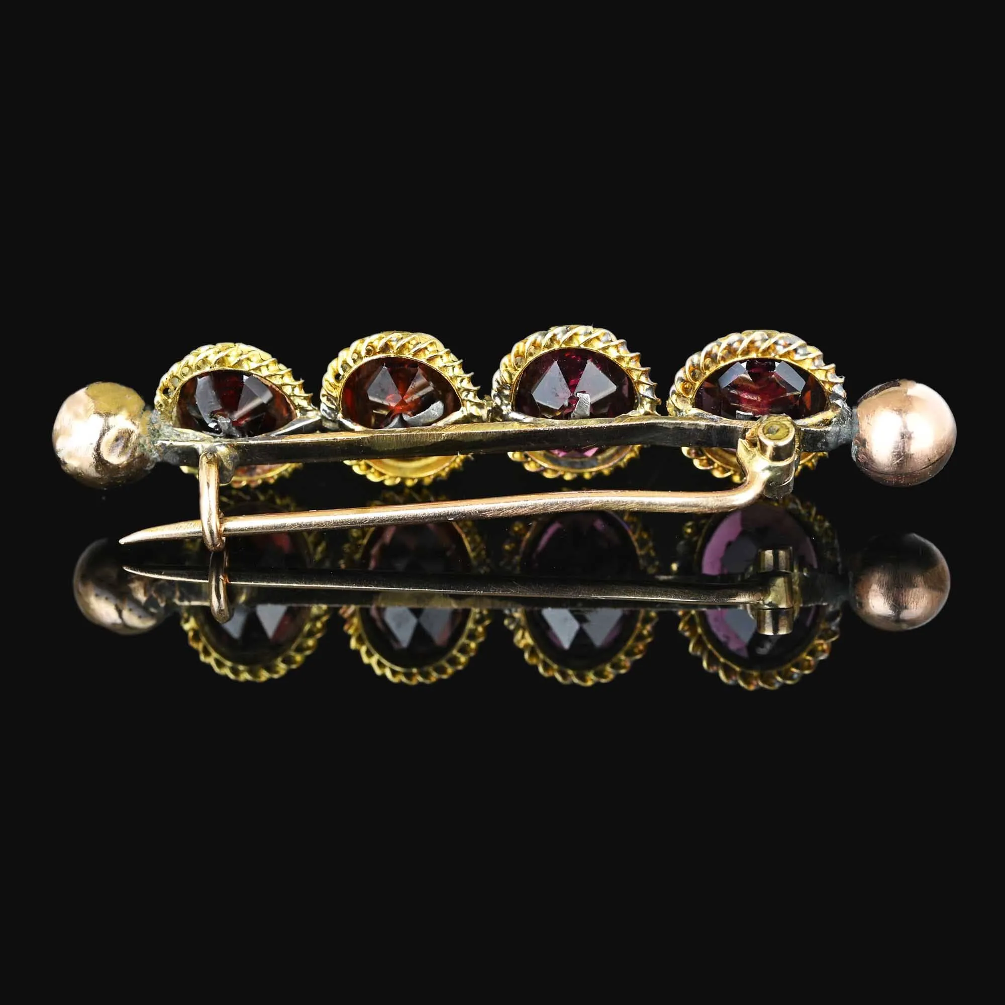 Antique Victorian Gold Garnet Brooch w Diamond Stars