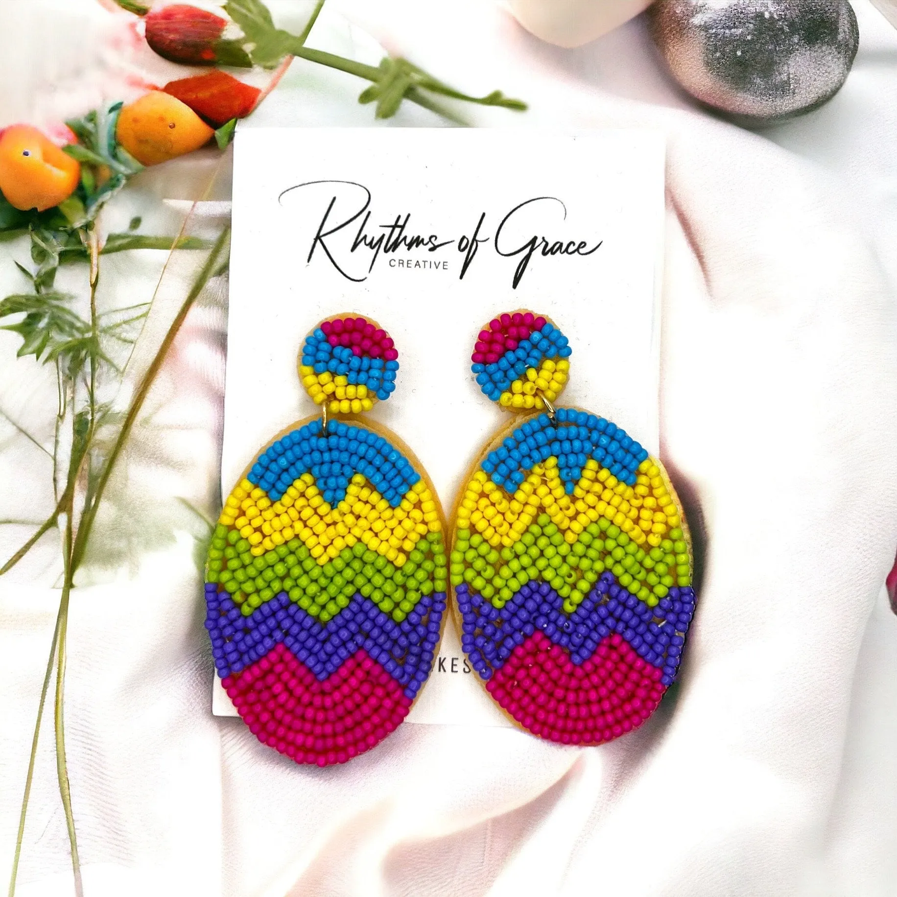 Beaded Easter Earrings - Happy Easter, Easter Bunny Earrings, Easter Accessories, Easter Egg, Beaded Accessories, Easter Basket, Rabbit