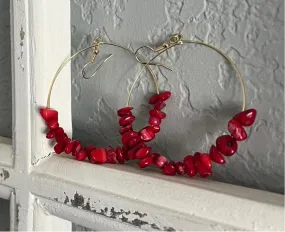 Beautiful Red Stone Hoop Earrings