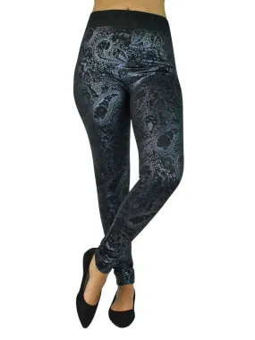 Black & Silver Metallic Paisley Print Leggings