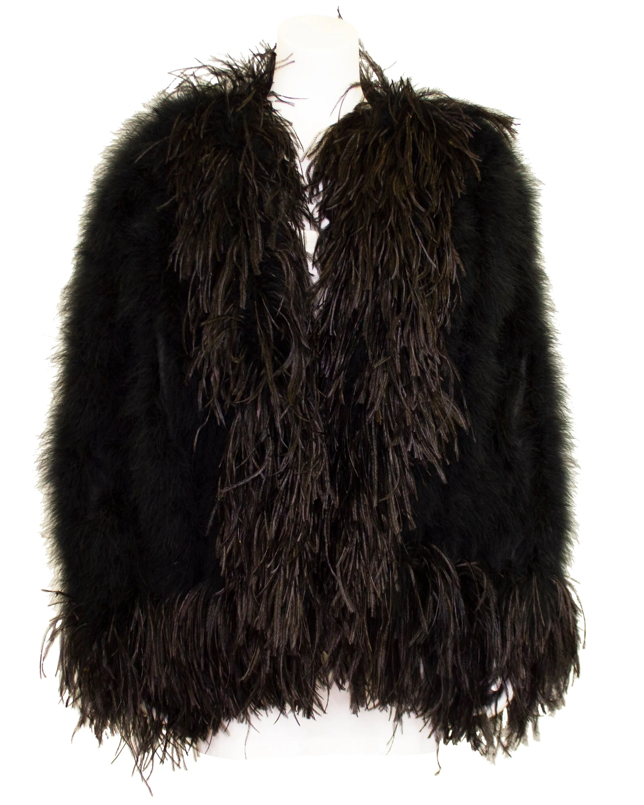 Black Ostrich and Marabou Feather Jacket