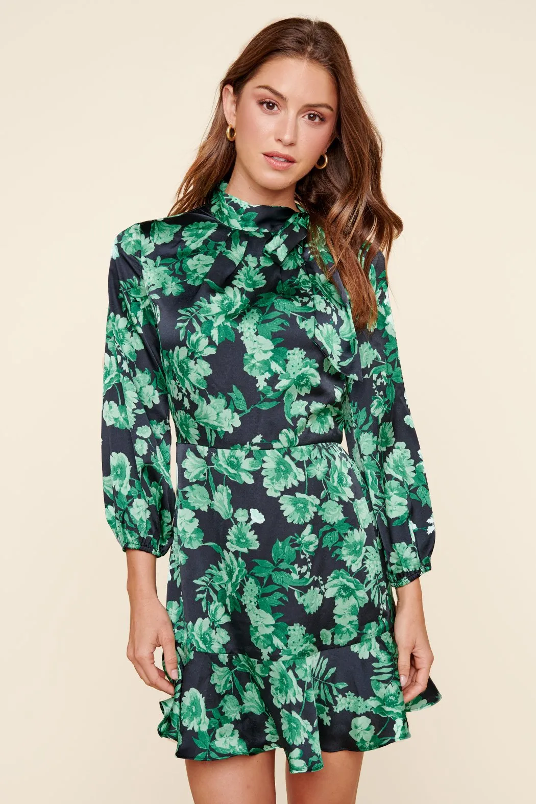 Botanica Tie Neck Ruffle Hem Dress