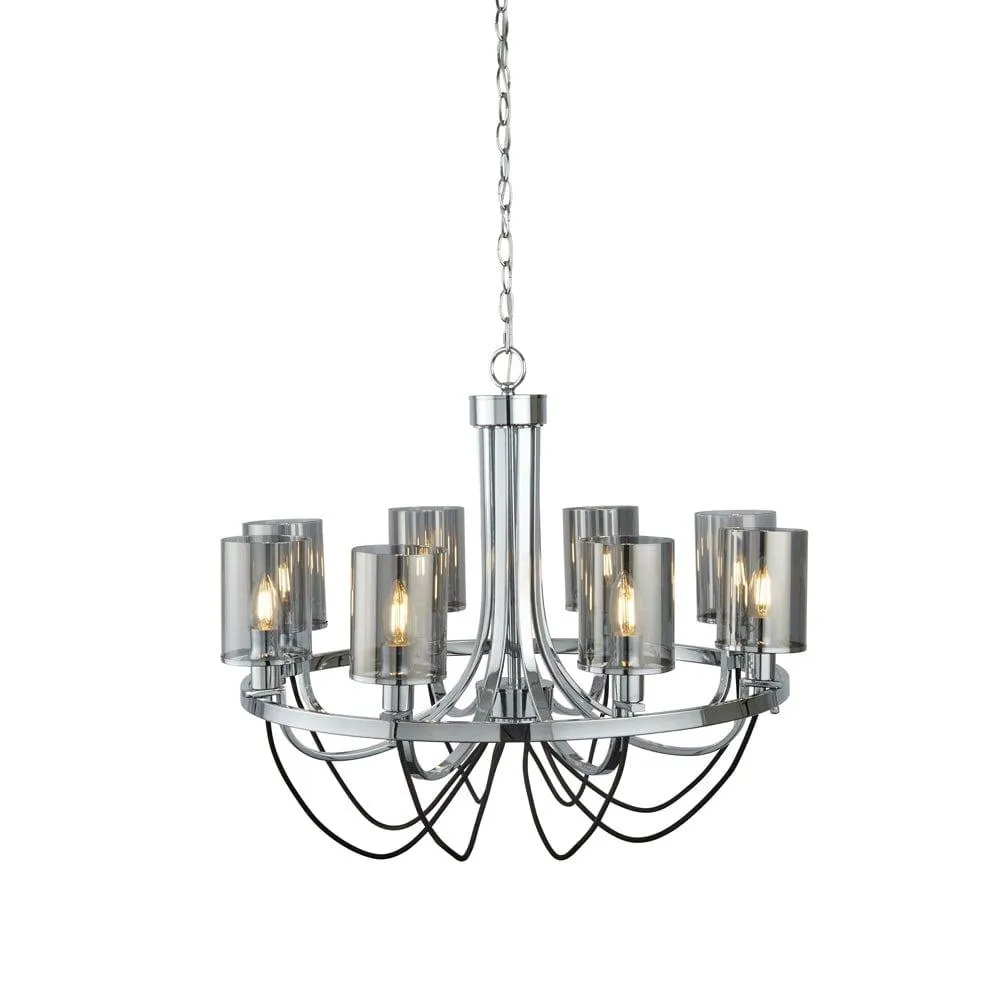 Catalina 8 Light Chrome Pendant - Smoked Glass Shades