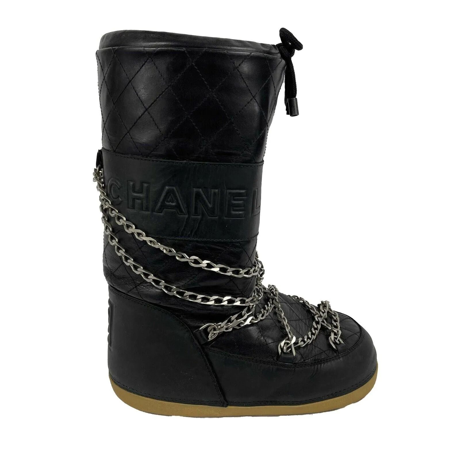 CHANEL - 06 Black Ski SnowBoots with Chain Link Detail - 38-40 fits US 7.5