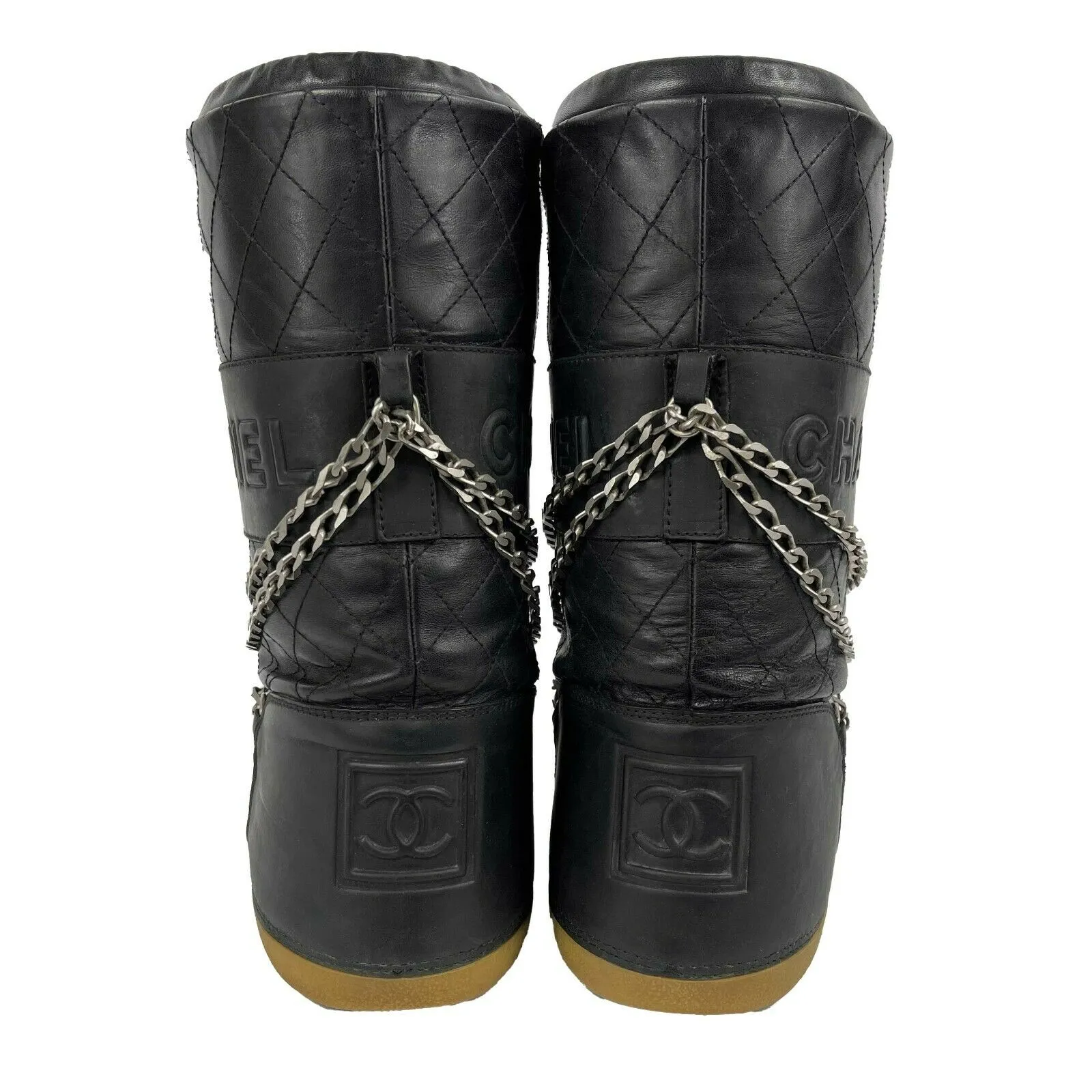 CHANEL - 06 Black Ski SnowBoots with Chain Link Detail - 38-40 fits US 7.5