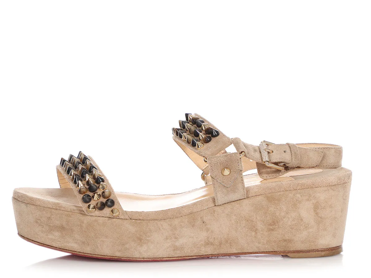 Christian Louboutin Greige Suede Bikee Deck Wedge Sandals