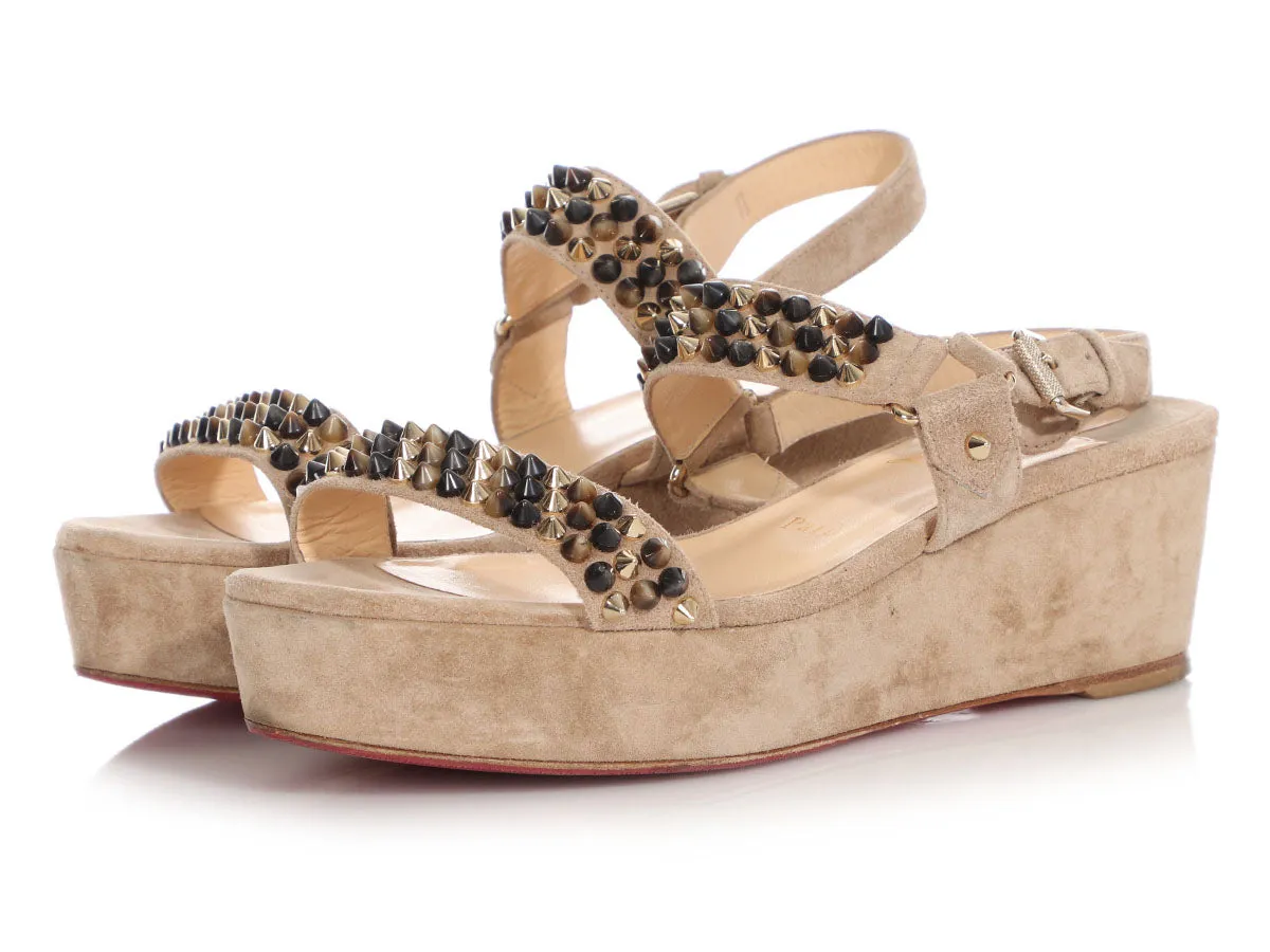 Christian Louboutin Greige Suede Bikee Deck Wedge Sandals