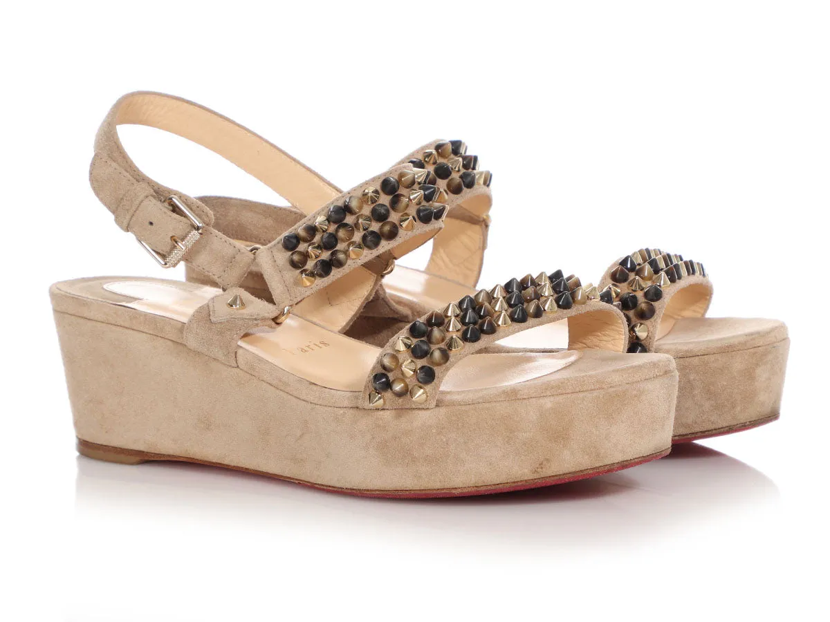 Christian Louboutin Greige Suede Bikee Deck Wedge Sandals