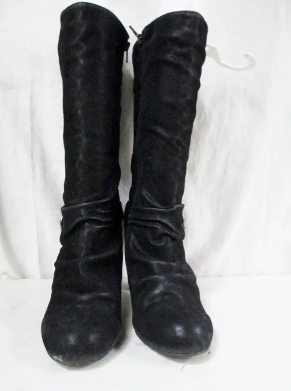 COCONUT WILLA Slouch Faux LEATHER Moto BOOT Shoe Buckle BLACK 9 High Heel