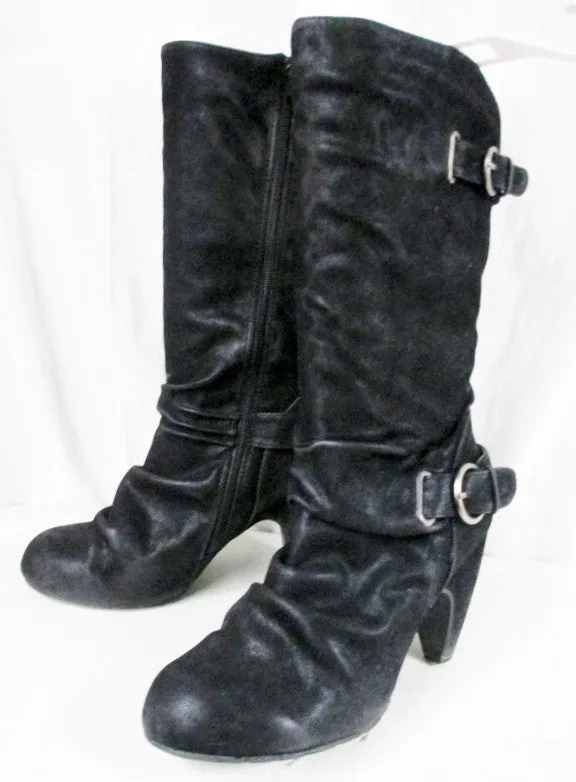 COCONUT WILLA Slouch Faux LEATHER Moto BOOT Shoe Buckle BLACK 9 High Heel