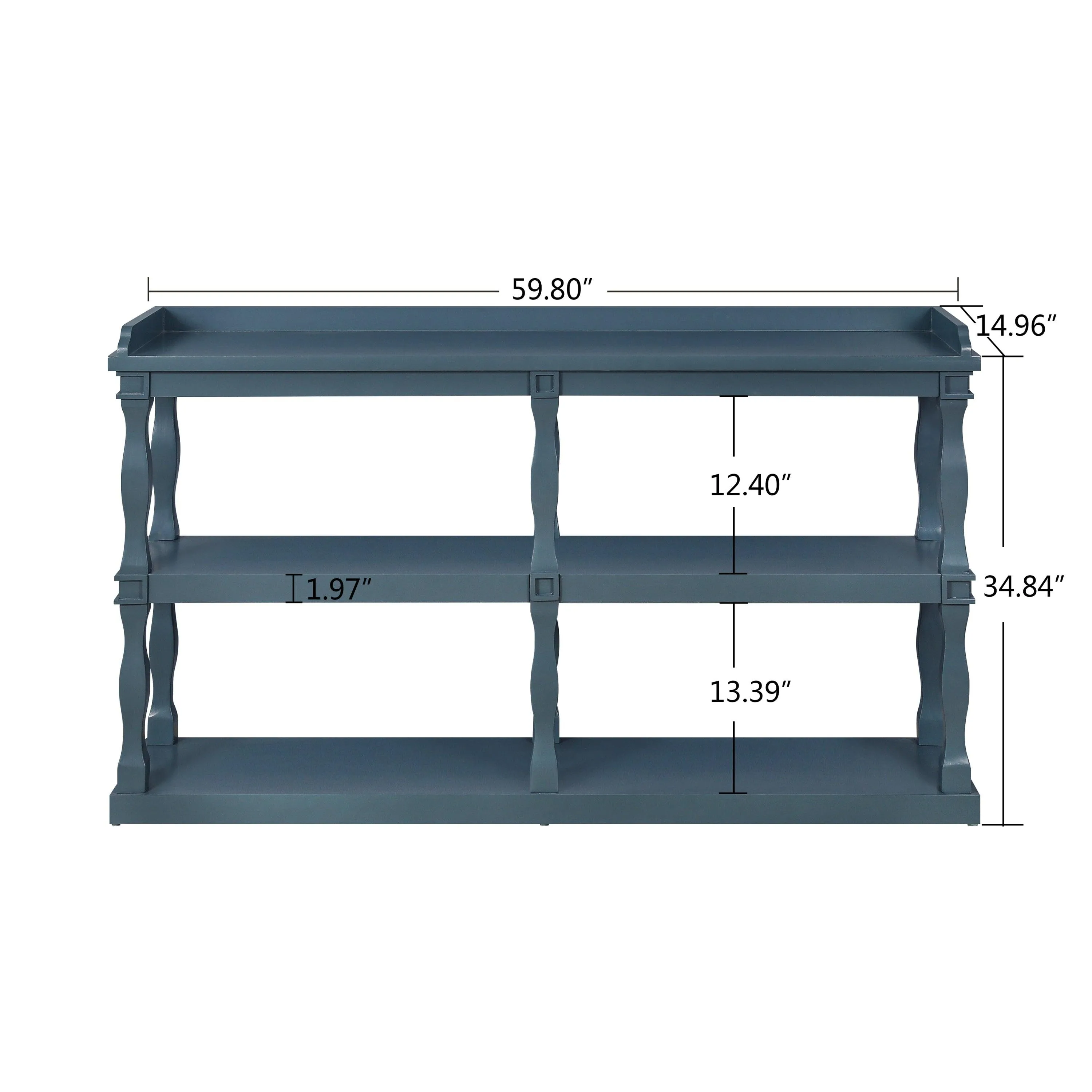 Console Table with 3-Tier Storage and Roman Column Legs, Navy Blue