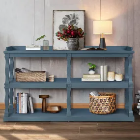 Console Table with 3-Tier Storage and Roman Column Legs, Navy Blue