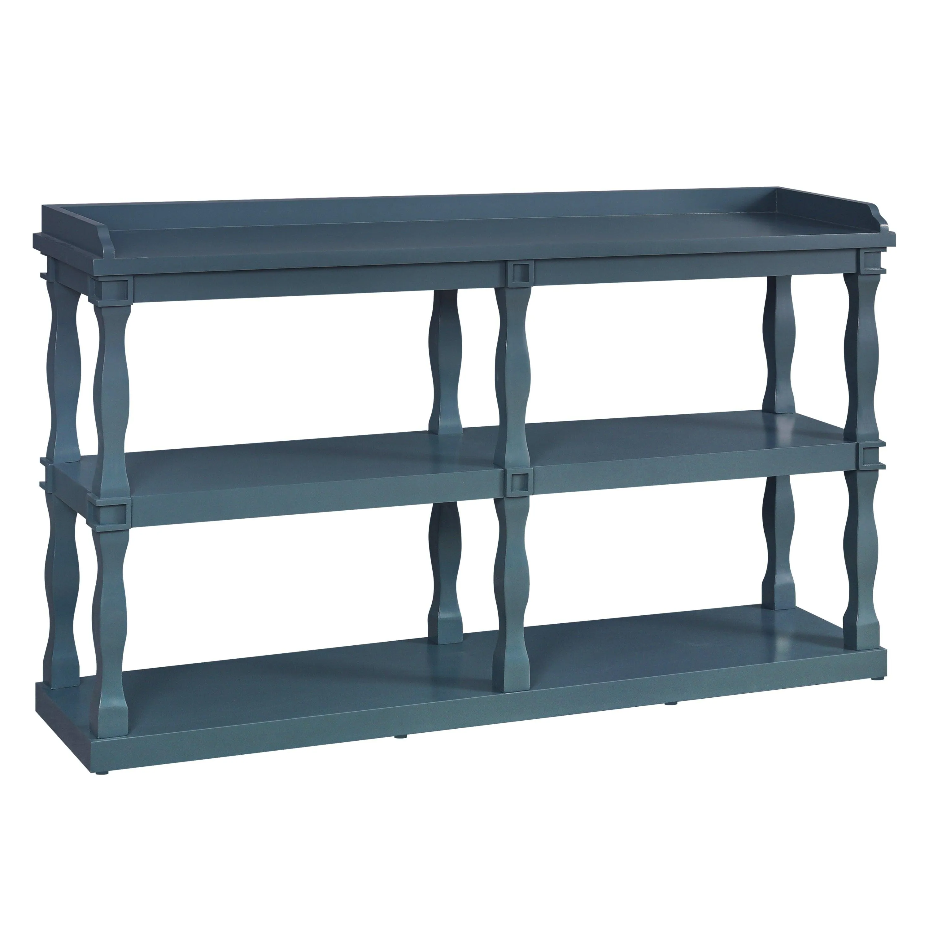 Console Table with 3-Tier Storage and Roman Column Legs, Navy Blue