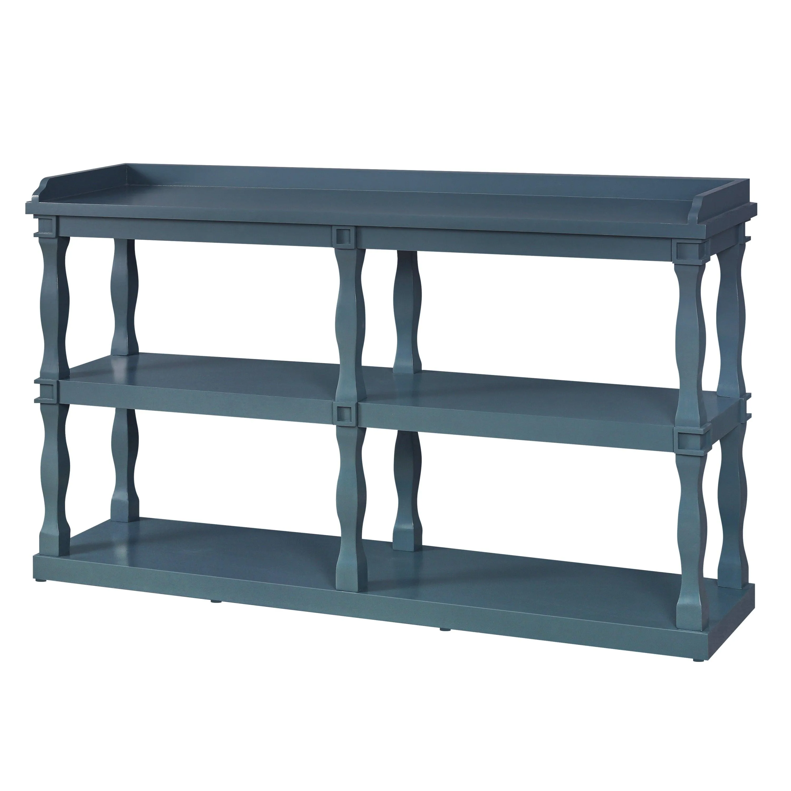 Console Table with 3-Tier Storage and Roman Column Legs, Navy Blue