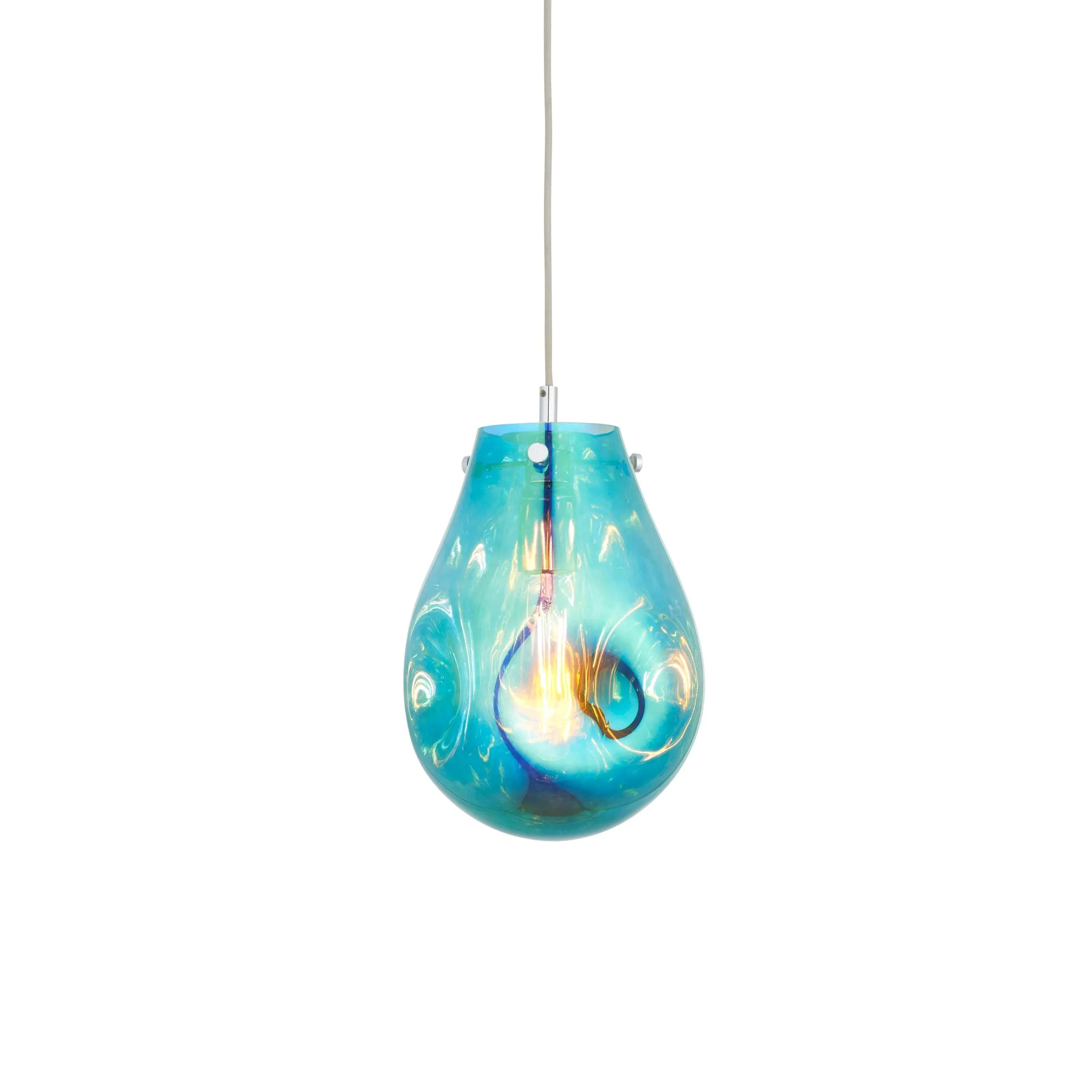 Dazzle Medium Petrol Glass & Chrome Ceiling Pendant Light