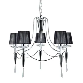 Duchess 5 Light Chrome Chandelier - Black String Shades