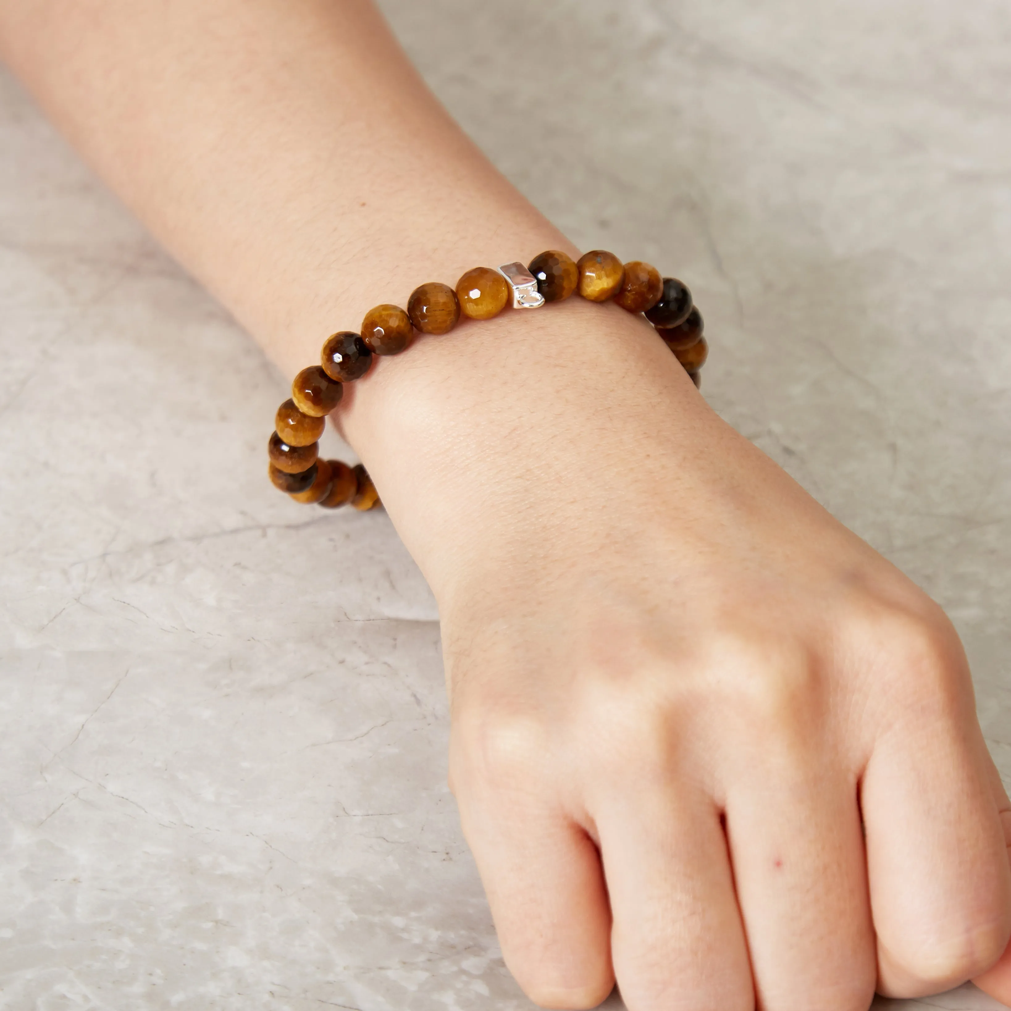 Faceted Tigers Eye Gemstone Charm Stretch Bracelet