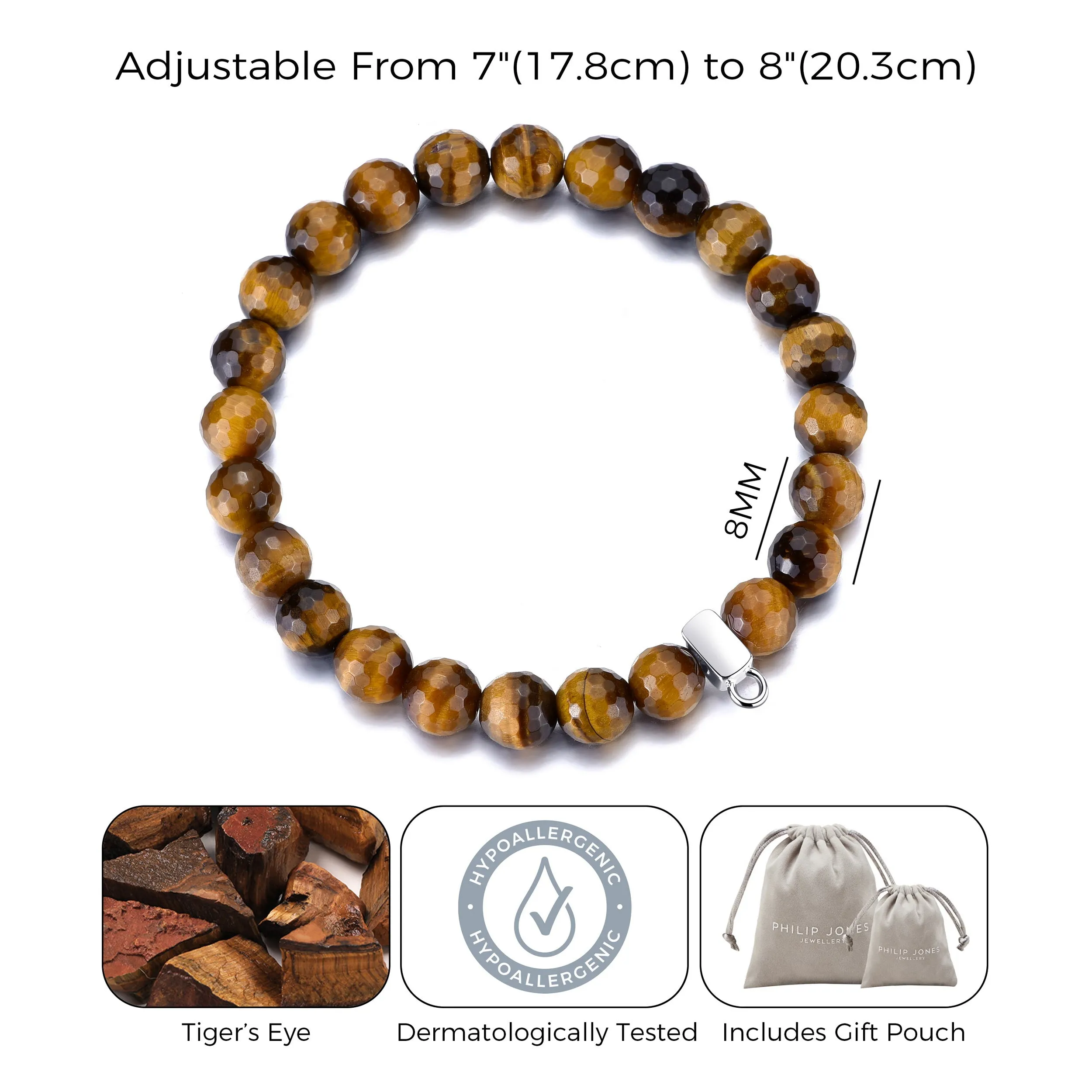 Faceted Tigers Eye Gemstone Charm Stretch Bracelet