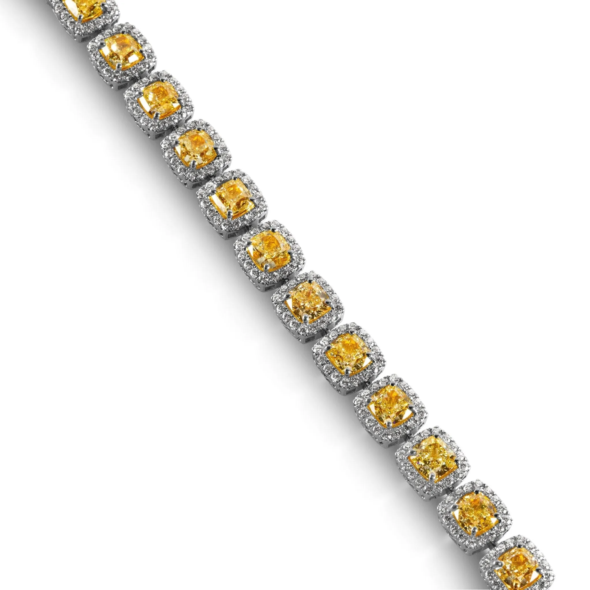 Fancy Yellow Cushion Diamond Bracelet with Halo, 23.40 CT