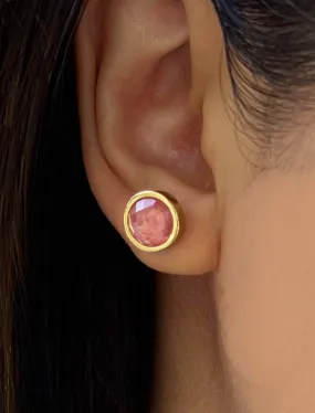 FIRE Pink Coral Gemstone 24K Gold Studs