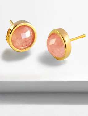 FIRE Pink Coral Gemstone 24K Gold Studs