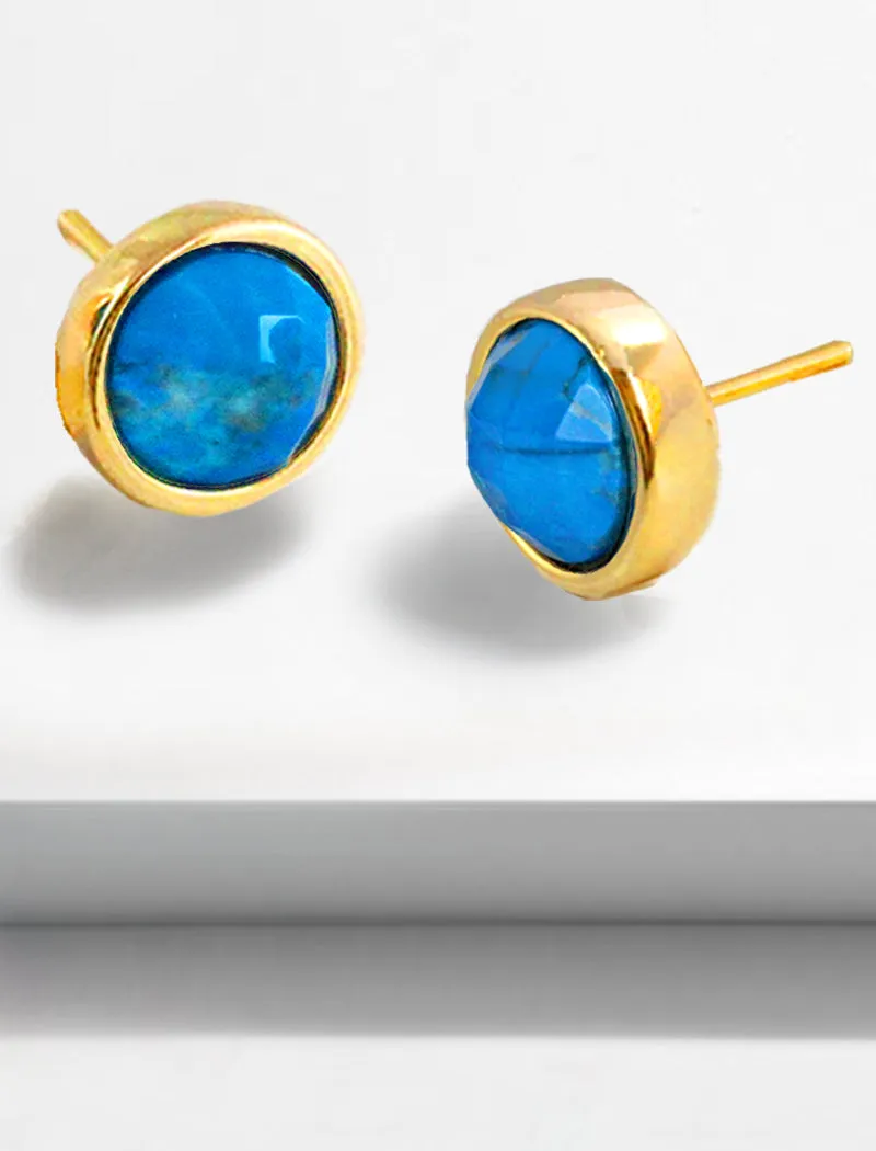 FIRE Turquoise Gemstone 24K Gold Studs