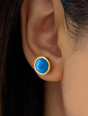 FIRE Turquoise Round Gemstone 24K Gold Studs