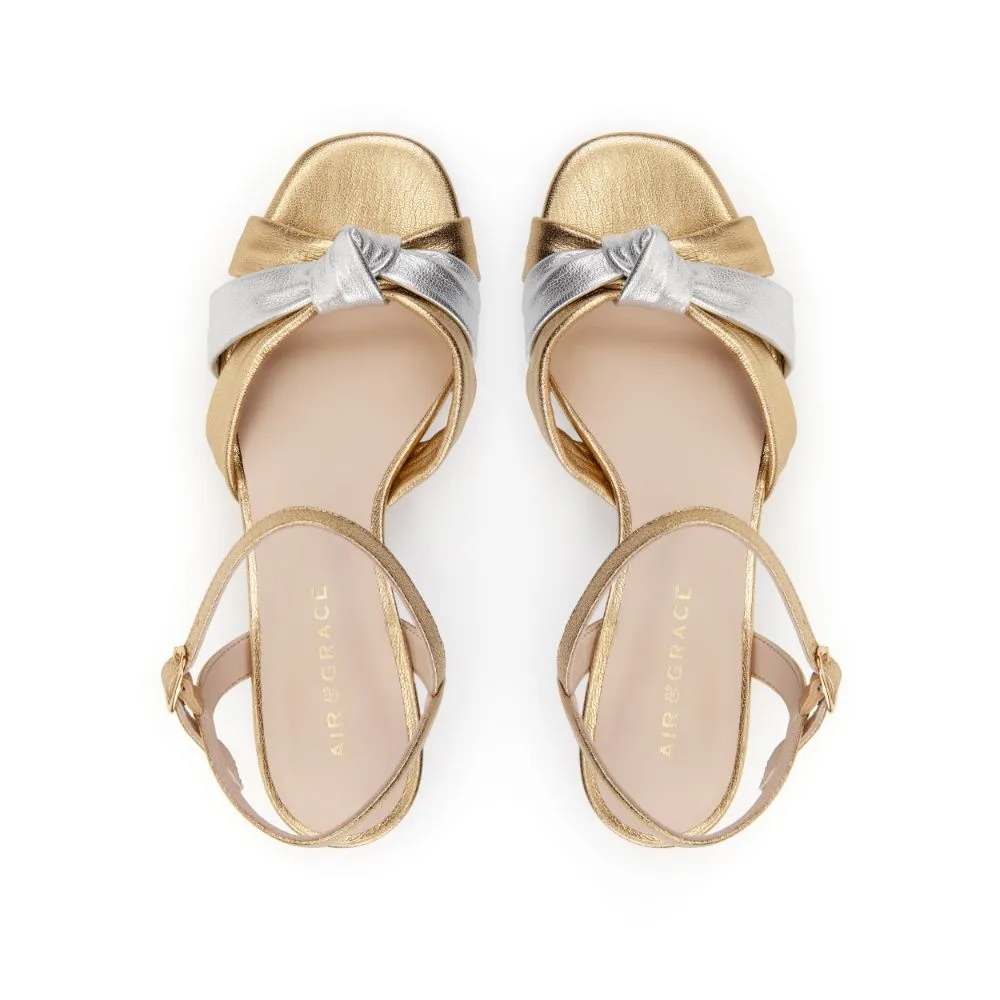 Frankie: Gold & Silver Leather Block Heel Sandals