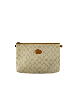 Gucci cream tan signature vintage 80s/90s zip pouch clutch