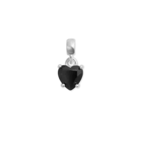 Heart Black Crystal Charm Silver