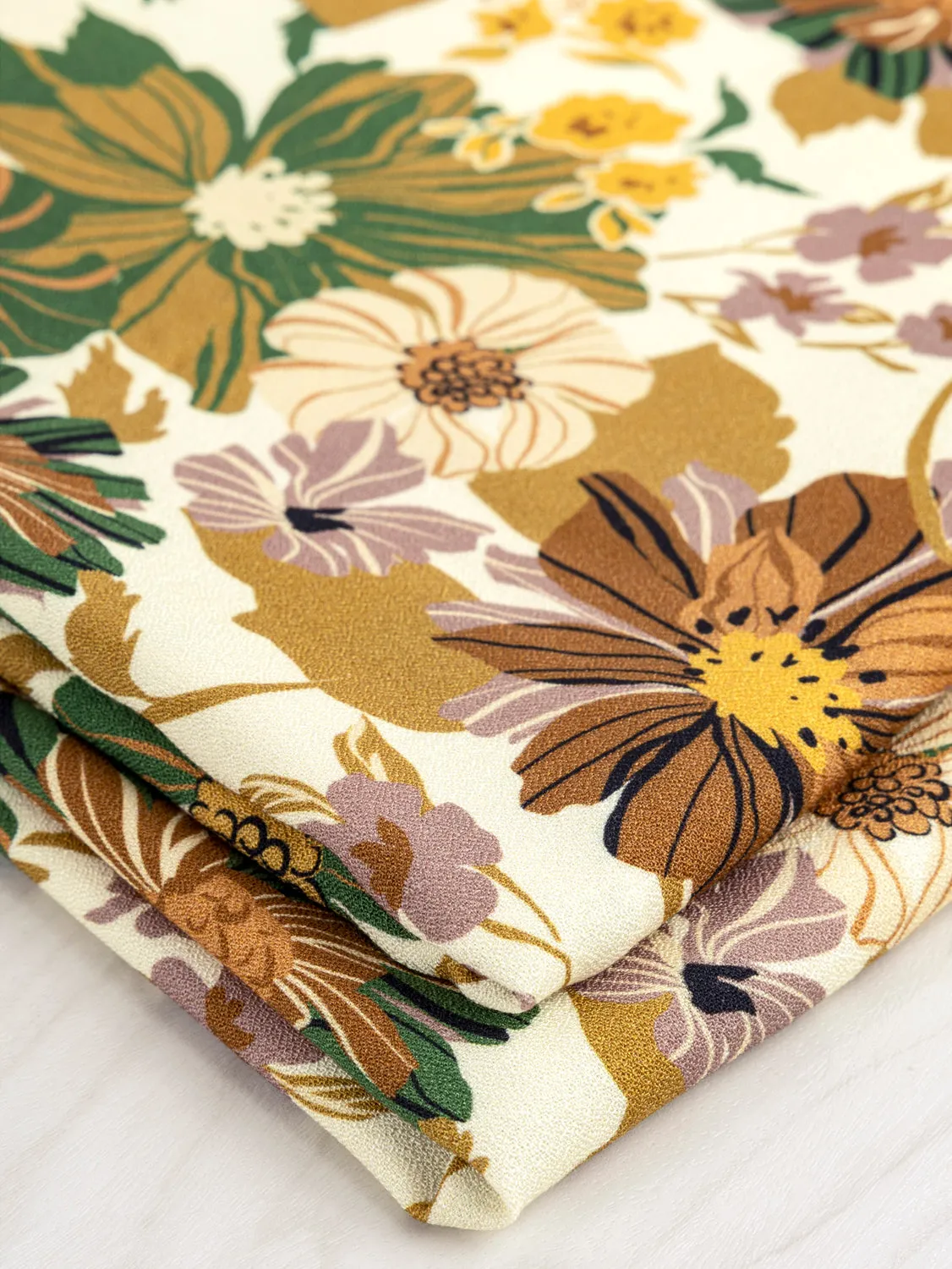 Heirloom Floral Print EcoVero Viscose Crepe - Cream   Ochre   Green   Rose - Swatch