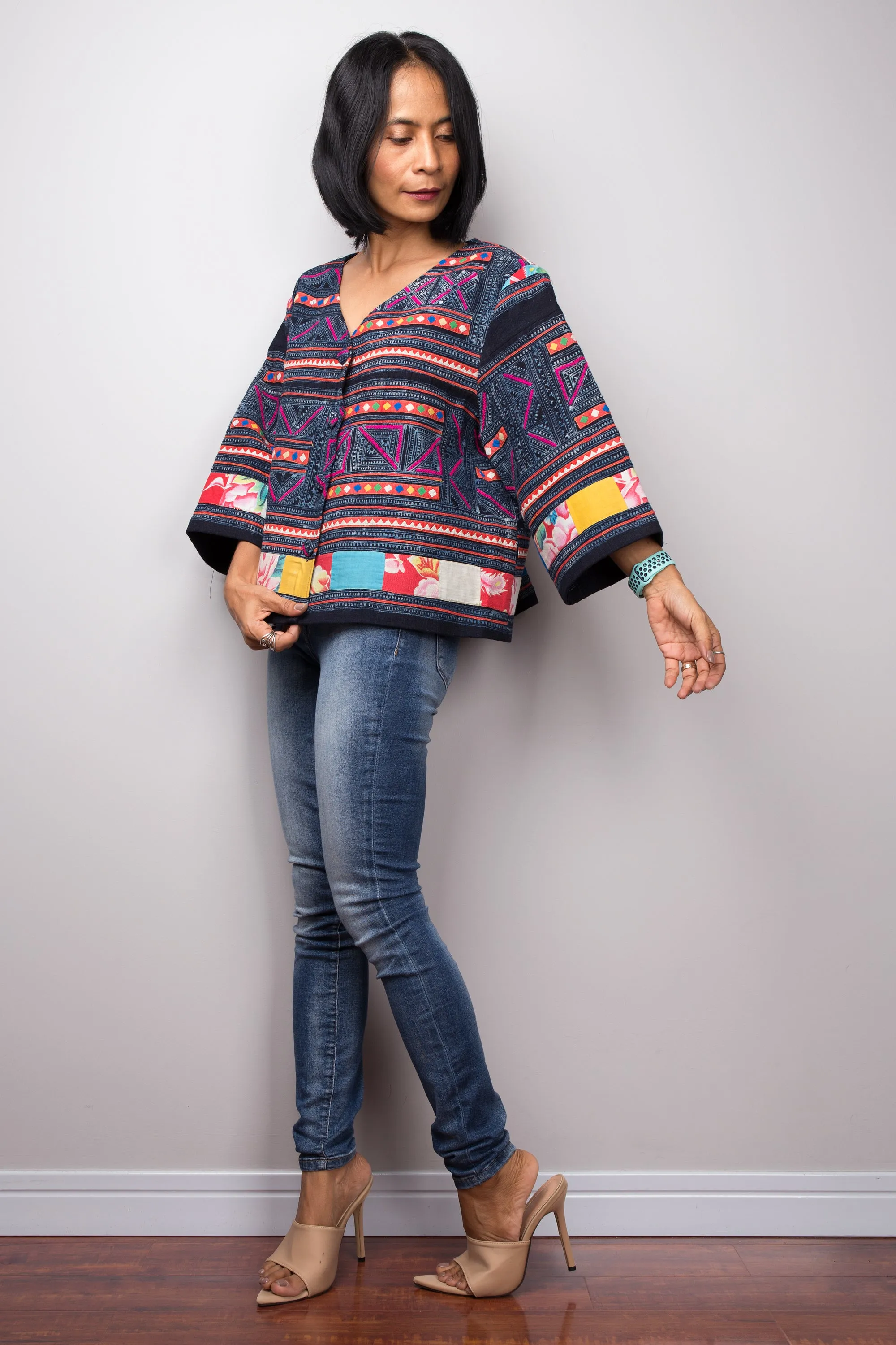 Hmong Jacket blouse, Hill tribe Blouse Top