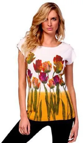 IDI - Tulips, Cap Sleeve, Dip Dyed with Shoulder Snap Detailing in White