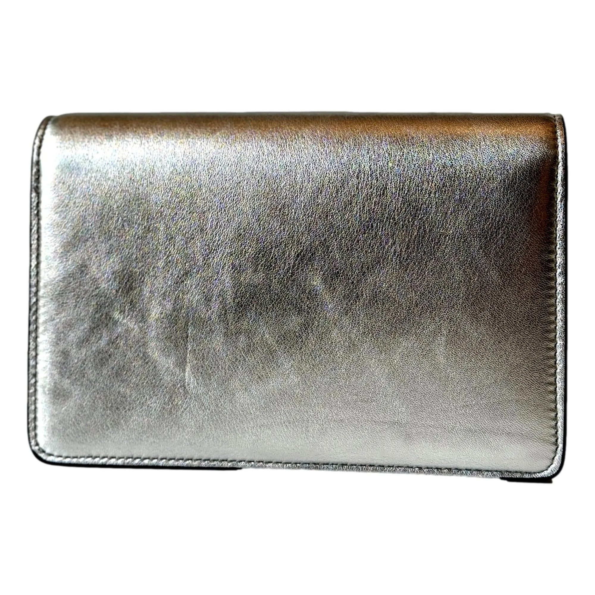 Jimmy Choo Kalina  Crossbody Clutch Bag Crystal Logo Metallic Silver