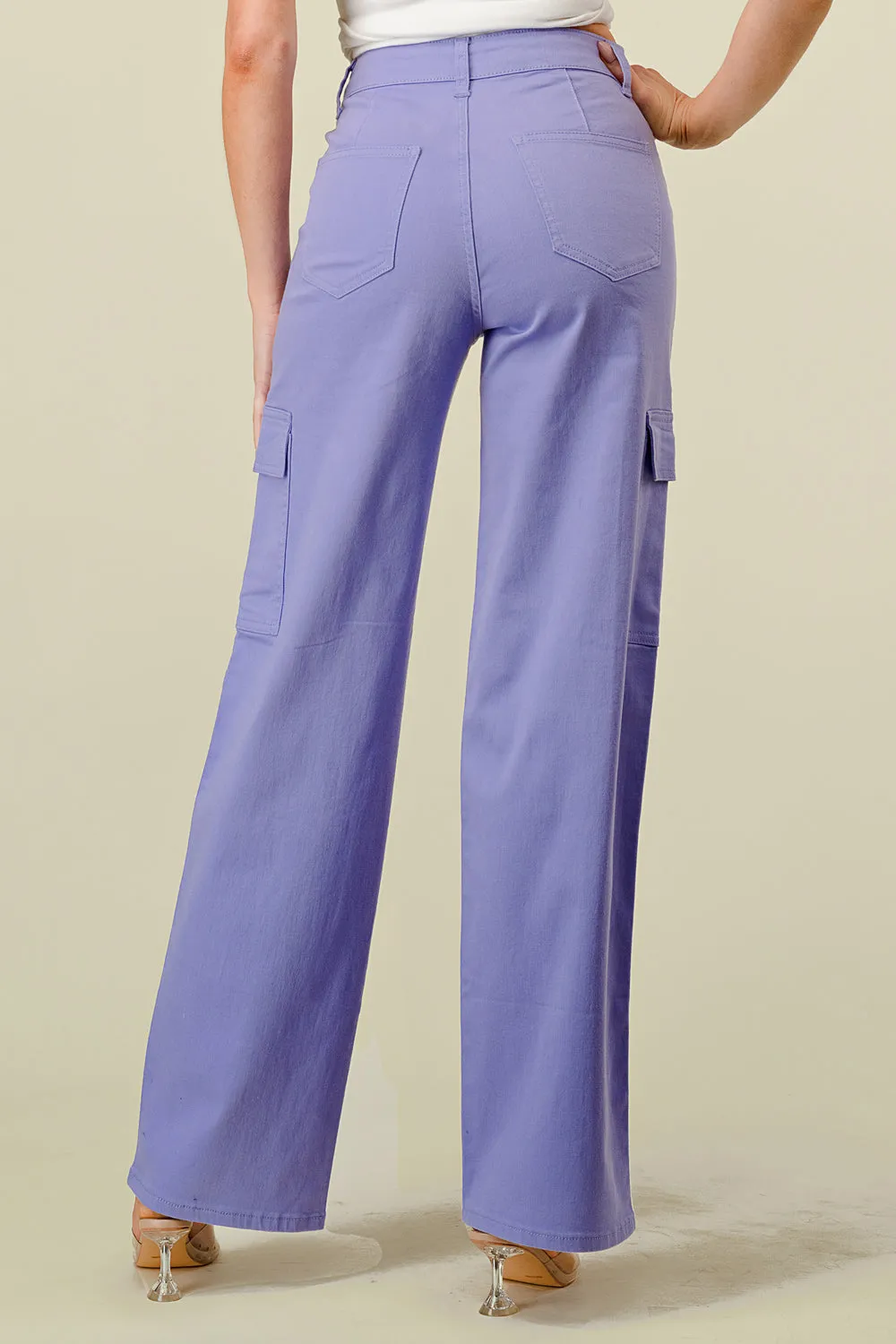 LVB-600 LILAC HIGH WAISTED SUPER-STRETCH COLORED CARGO PANTS