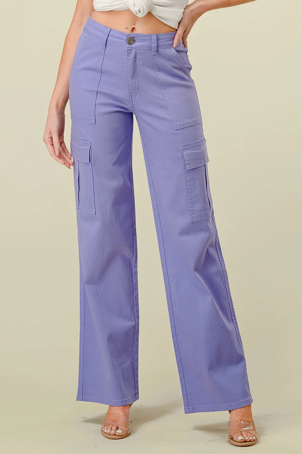 LVB-600 LILAC HIGH WAISTED SUPER-STRETCH COLORED CARGO PANTS