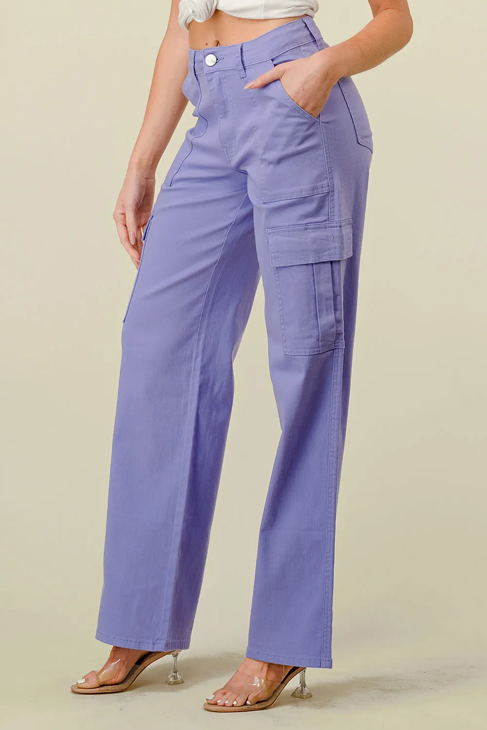 LVB-600 LILAC HIGH WAISTED SUPER-STRETCH COLORED CARGO PANTS