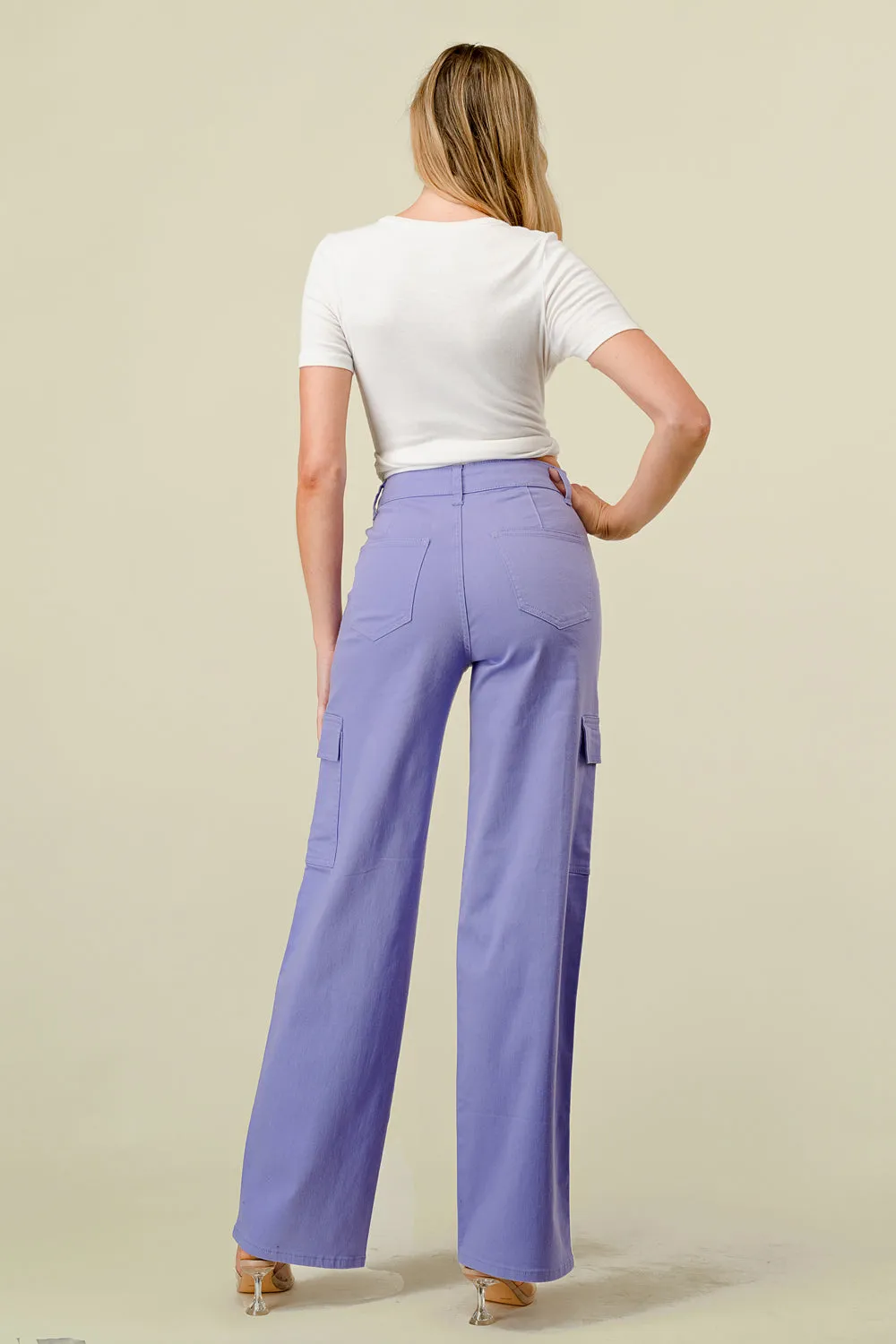 LVB-600 LILAC HIGH WAISTED SUPER-STRETCH COLORED CARGO PANTS