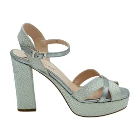 MARIAN Silver  & Pewter Shimmer Leather Block Heel Platform Sandal 55900