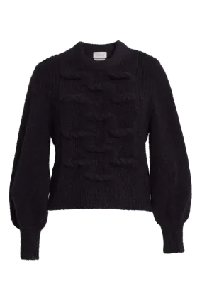 Marlowe Cable Knit Navy Crew Sweater