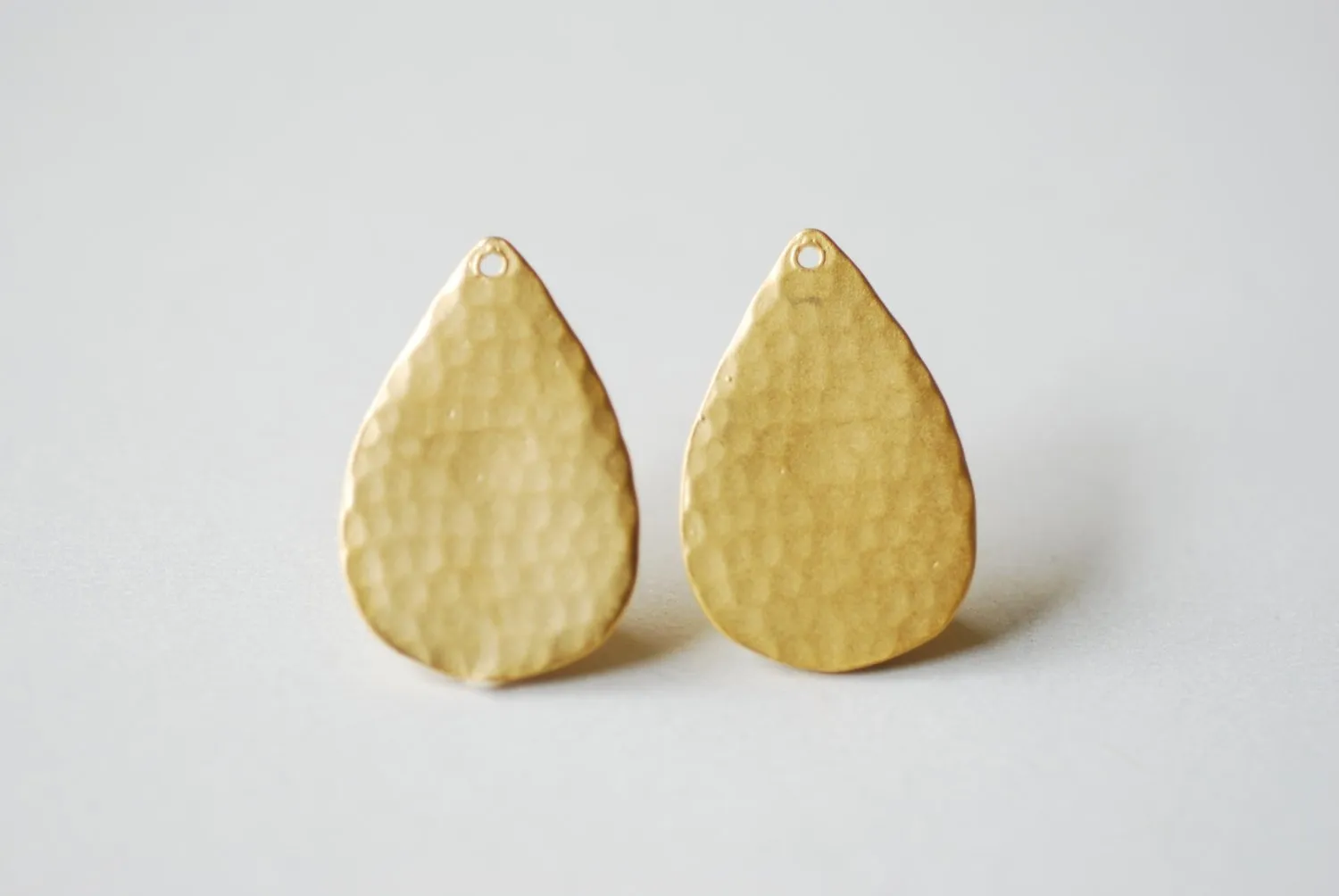 Matte Vermeil Gold Teardrop Earrings- 18k gold plated over Sterling Silver Earring Findings, Gold Hammered Teardrop  Charm, Earrings